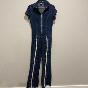 Vintage San Julian Denim Jumpsuit / Made in USA / Size‎ L / Flared Pants 80's